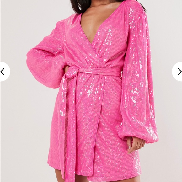 Pink Sequin Wrap Balloon Sleeve Mini 